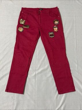 Diamond Stash Men Patchwork Jeans Size 38 Distressed Red Denim Paint